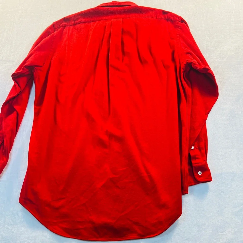 Ralph Lauren Mens Classic Fit Red Brushed Cotton Fleece Button Down Shirt Large
